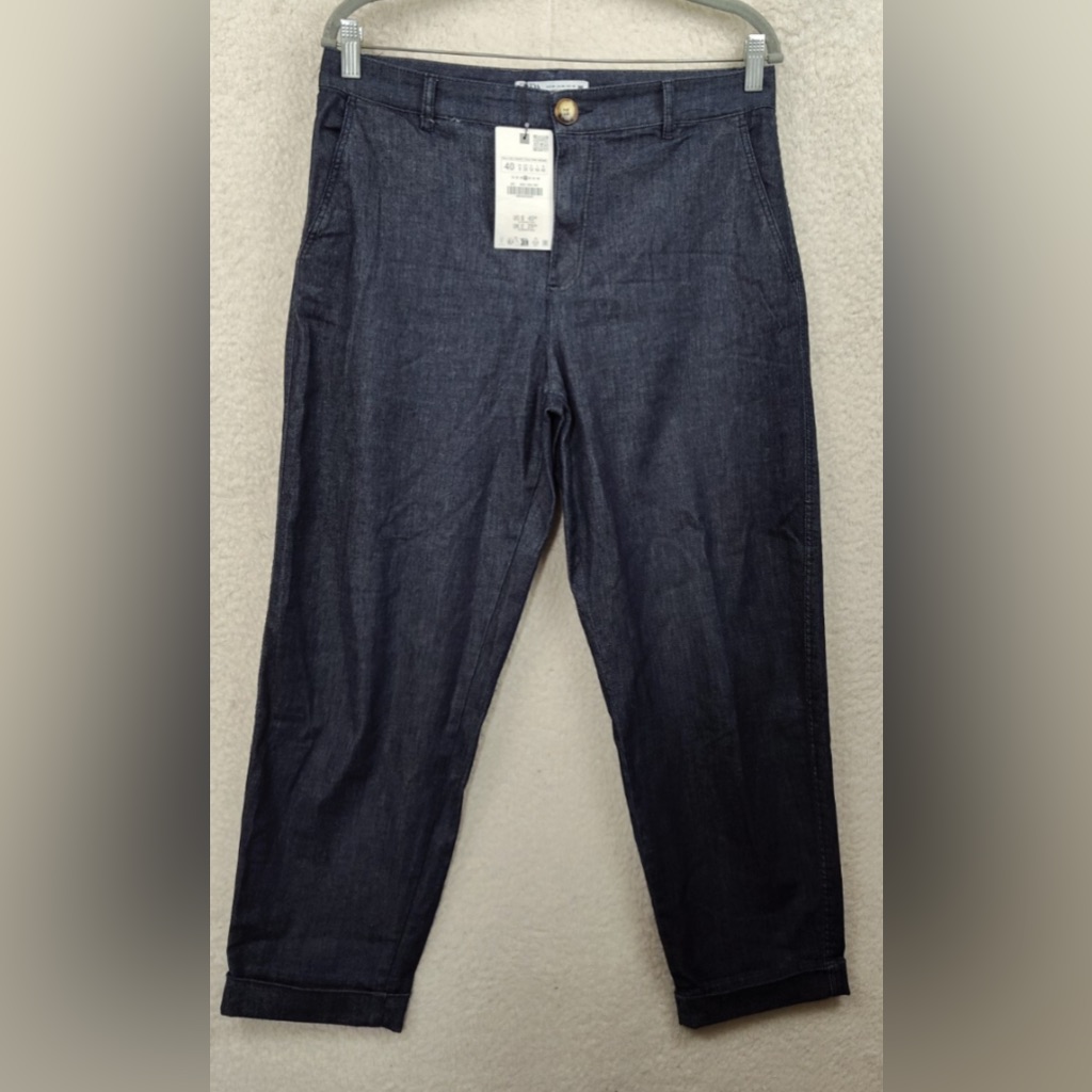 Nwt-Zara- Cotton Blend High Rise Straight Leg Jean Trousers- Sz 10